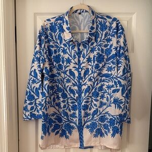 Floral Blue and White Women's Blouse
